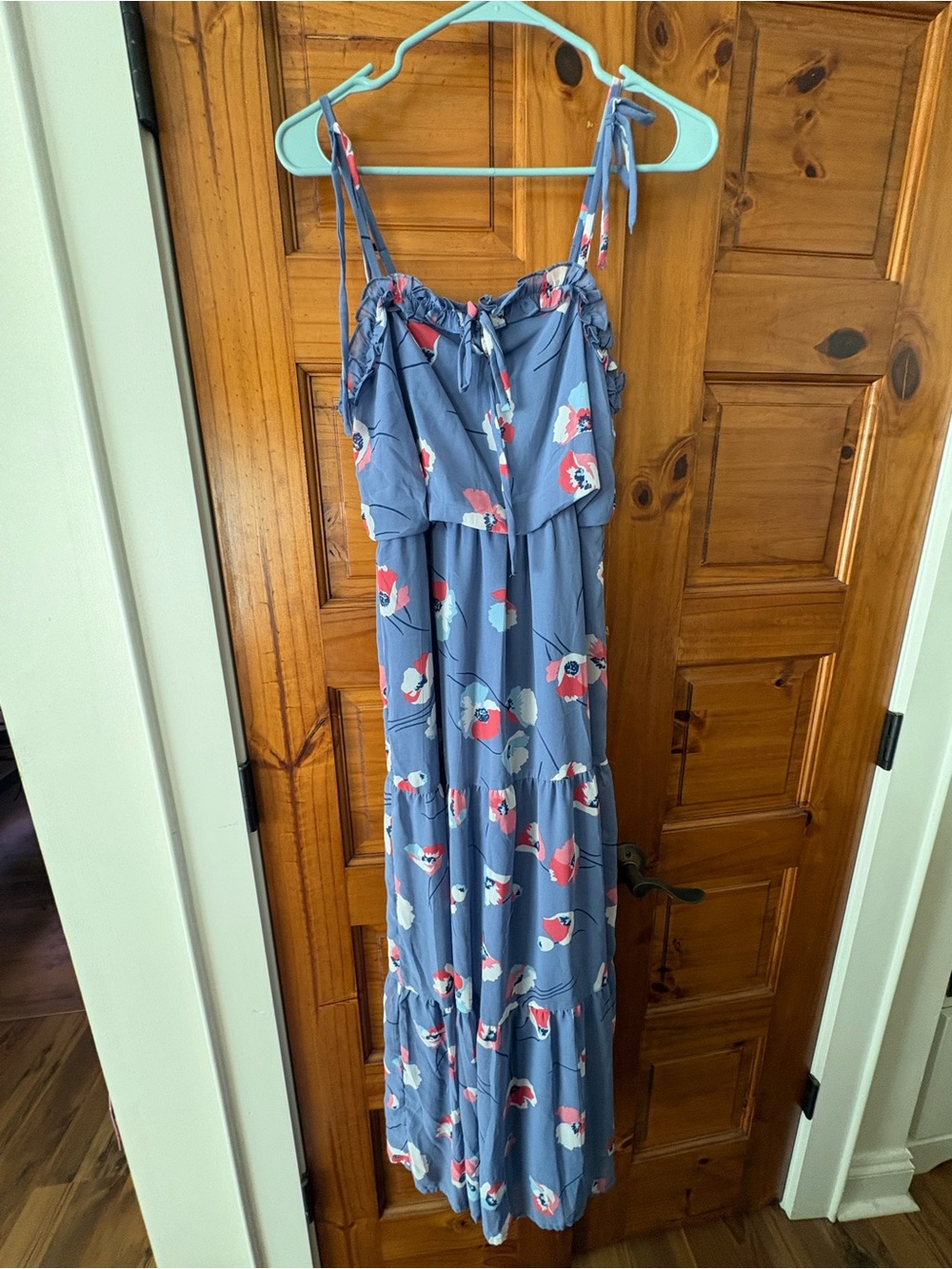 Jessica Simpson Slate Blue Floral Tie-Shoulder Maxi Dress